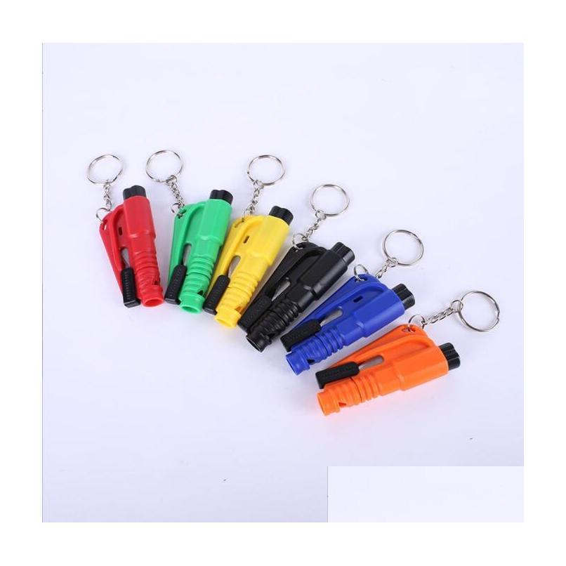 

Keychains Lanyards Life Saving Hammer Key Chain Rings Portable Self Defense Emergency Rescue Car Accessories Seat Belt Window Brea Dhptu
