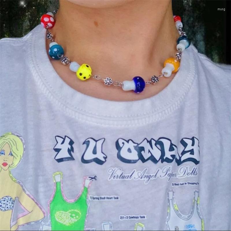 

Choker Beautiful Rainbow Glass Mushroom Fairy Beaded Y2K Indie Jewelry Goblincore Pixie Fairycore Cottagecore Rosary Necklace