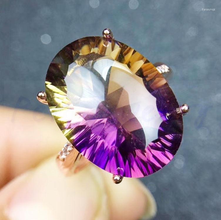 

Cluster Rings Ametrine Ring 925 Sterling Silver Fine Jewelry 13 18mm 11CT Big Gemstone Handworked Shinny #JC18073117