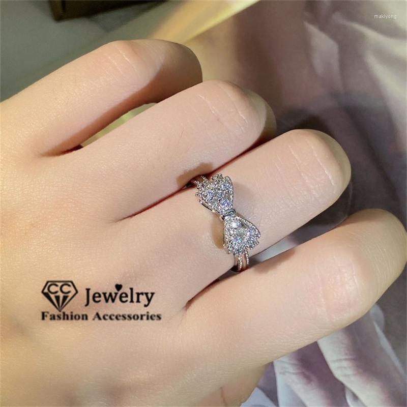 

Wedding Rings Lovely Sterling Silver Plated Bowknot Design Fine Jewelry Cute Party Accessories Daily Wear Bijoux 3016