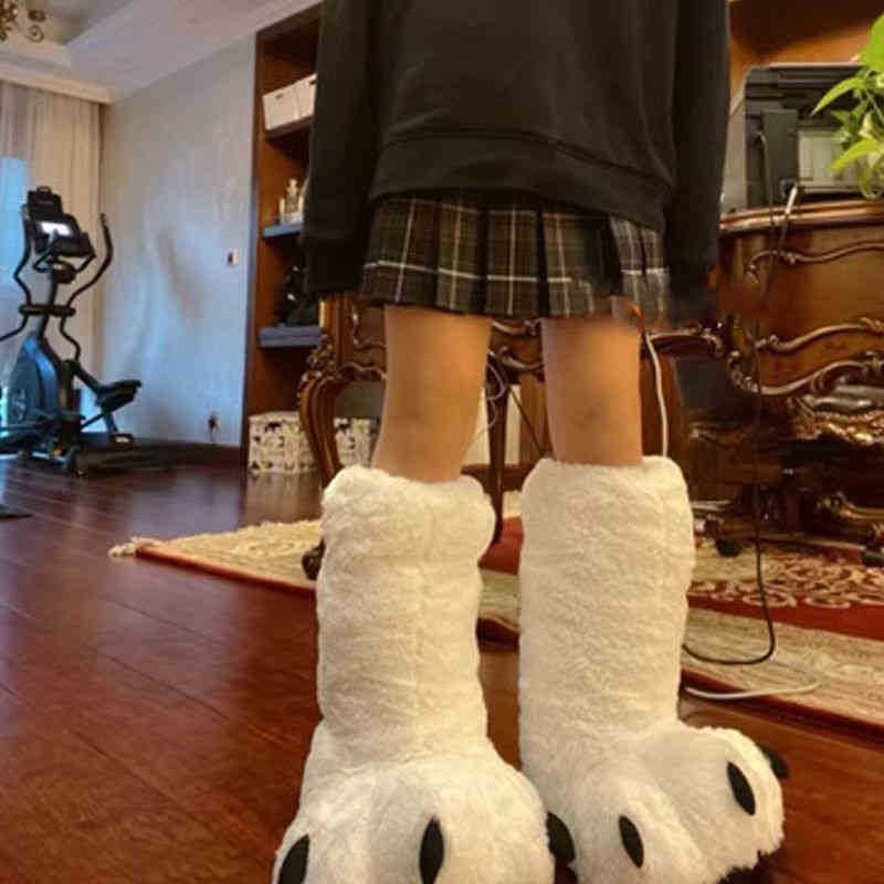 

Boots Creative Cute Bear Claw Winter Slippers Boys Girls Home Slippers Furry Warm Couple Indoor Shoes Women Cotton Boots Fur Slides 220903, As pic shows