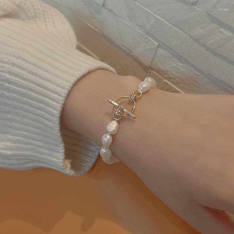 

Link Bracelets Baroque Natural Freshwater Pearl Bracelet Vintage Classic Beaded Buckle Unusual Party Wedding Jewelry Gifts For Women