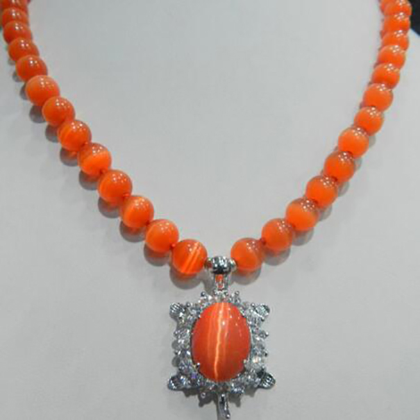 

New 8mm Red Lanka Moonstone Gems Tortoise Pendant Necklace 18"AAA