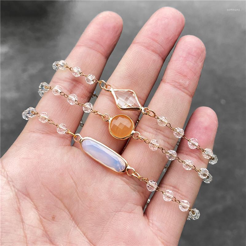 

Strand Handmade Women's 4mm White Crystal Beaded Round Glass Beads Chain Natural Stone Pendant Bracelet For Women Girls Yoga Jewelry