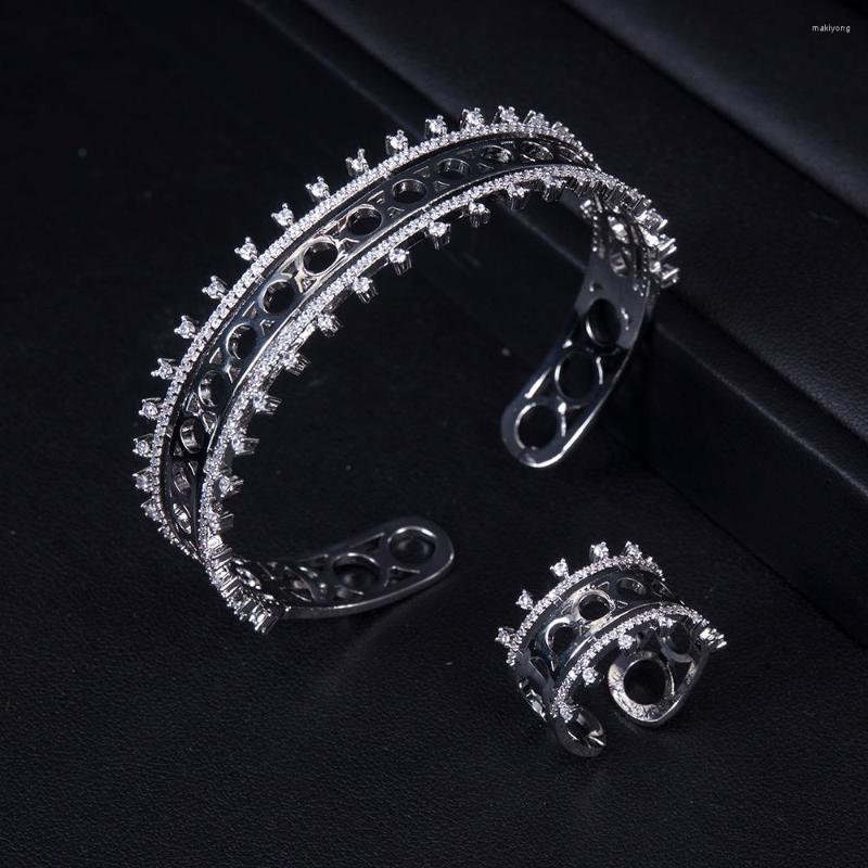 

Necklace Earrings Set Luxury 2PCS Dubai Bangle Ring Fashion Jewelry For Women Wedding Engagement Brincos Para As Mulheres HXS018, Picture shown