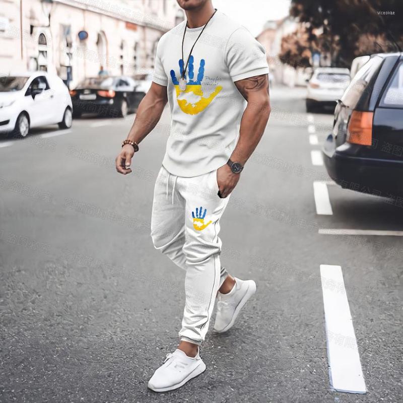 

Men's Tracksuits Ukraine Men's Suits T-Shirt Trousers Two Piece Jersey 3D Printing Loose Casual Short Sleeve Man Sportswear Clothing, Yc1149