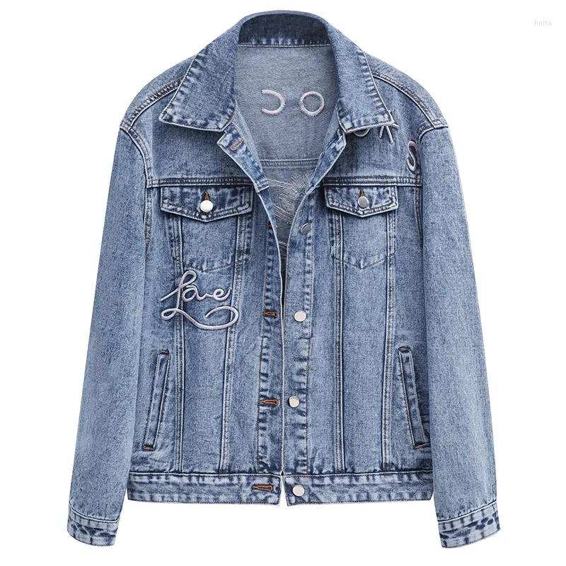 

Women' Jackets Female Thin Denim Jacket 2022 Spring Autumn Korean Embroidered Letter Coat Women Loose Fashion Wild Casual Short TrendA148, Denim blue
