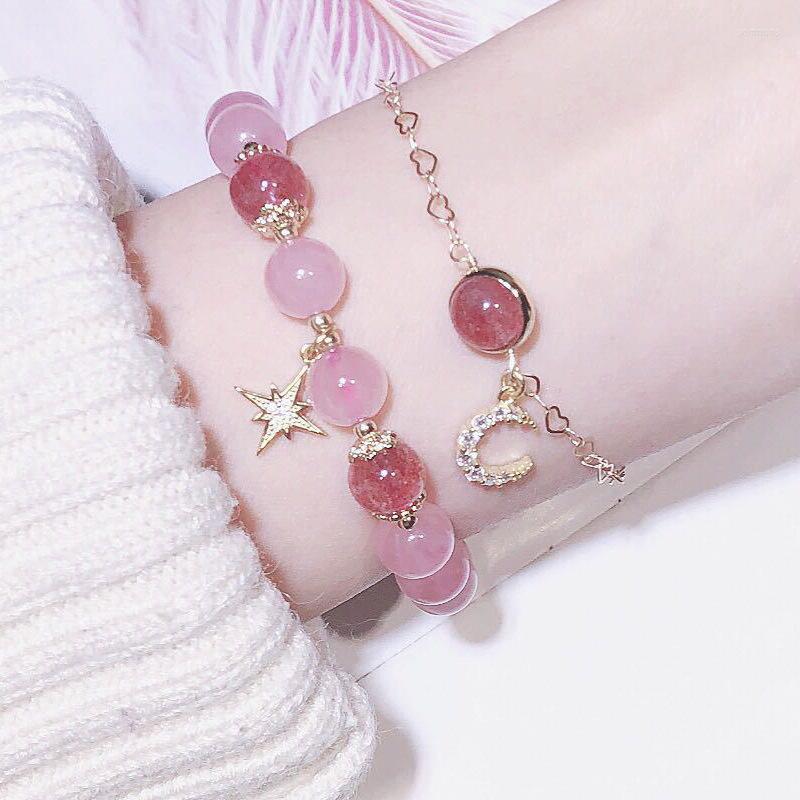 

Strand 2022 Charm Luxury Pink Natural Stone Chain Bracelet&Bangle Star Moon Bracelets For Women Jewellery Pulseira Feminina Bangles