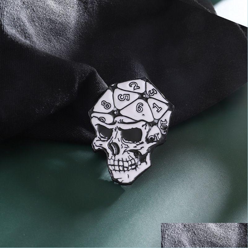 

Pins Brooches Skeleton Skl Word D20 Face Dice Digital Creative Dungeons And Dragons Enamel Pin Trendy Personality Cool Retro Punk B Dhv1G