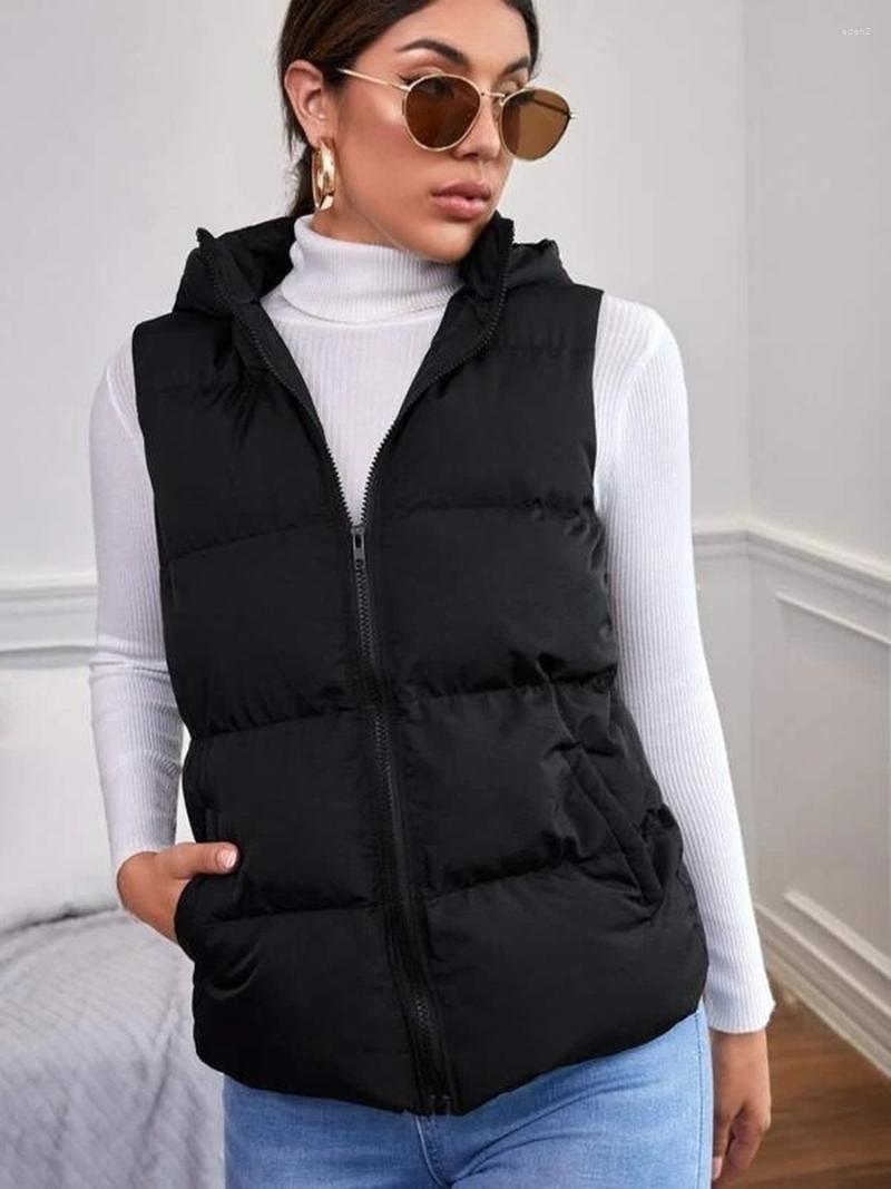 

Women' Vests Women Winter Warm Thick Hooded Vest Coat Fashion Female Casual Sleeveless Zipper Waistcoat Outwear, Black