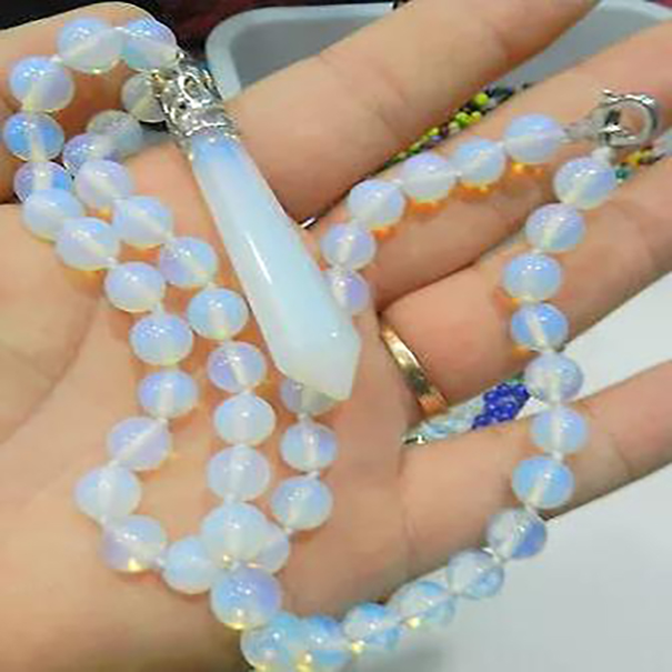 

New Hexagonal jade Healing Chakra Reiki Opal Opalite Necklace earrings 18"