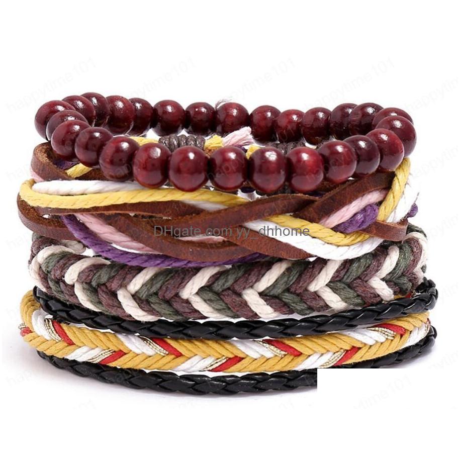 

Charm Bracelets Mans Cowe Leather Bracelet Diy Hand Woven Beading Mtilayer Braid Wax Rope Combination Suit Size Can Be Adjusted Drop Dhsih