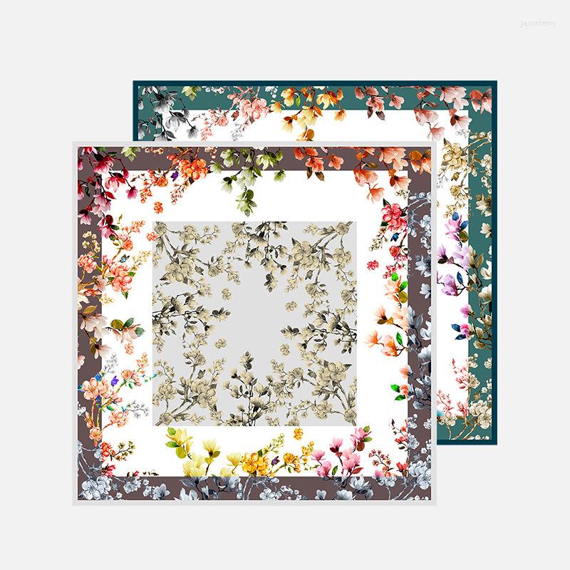 

Scarves 18mm Heavy Silk Scarf Shawl Floral Print Large Square Head Hijab Foulard Luxury Double Side Printing 106 106cm