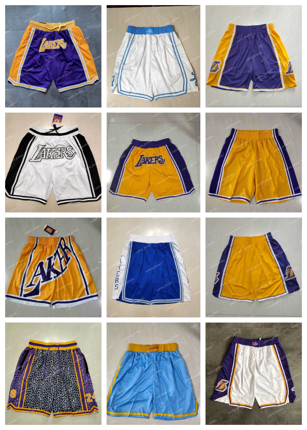 

Los Angeles''Lakers''men Throwback''NBA''Basketball Shorts pocket purple yellow Basketball Jerseys Shorts