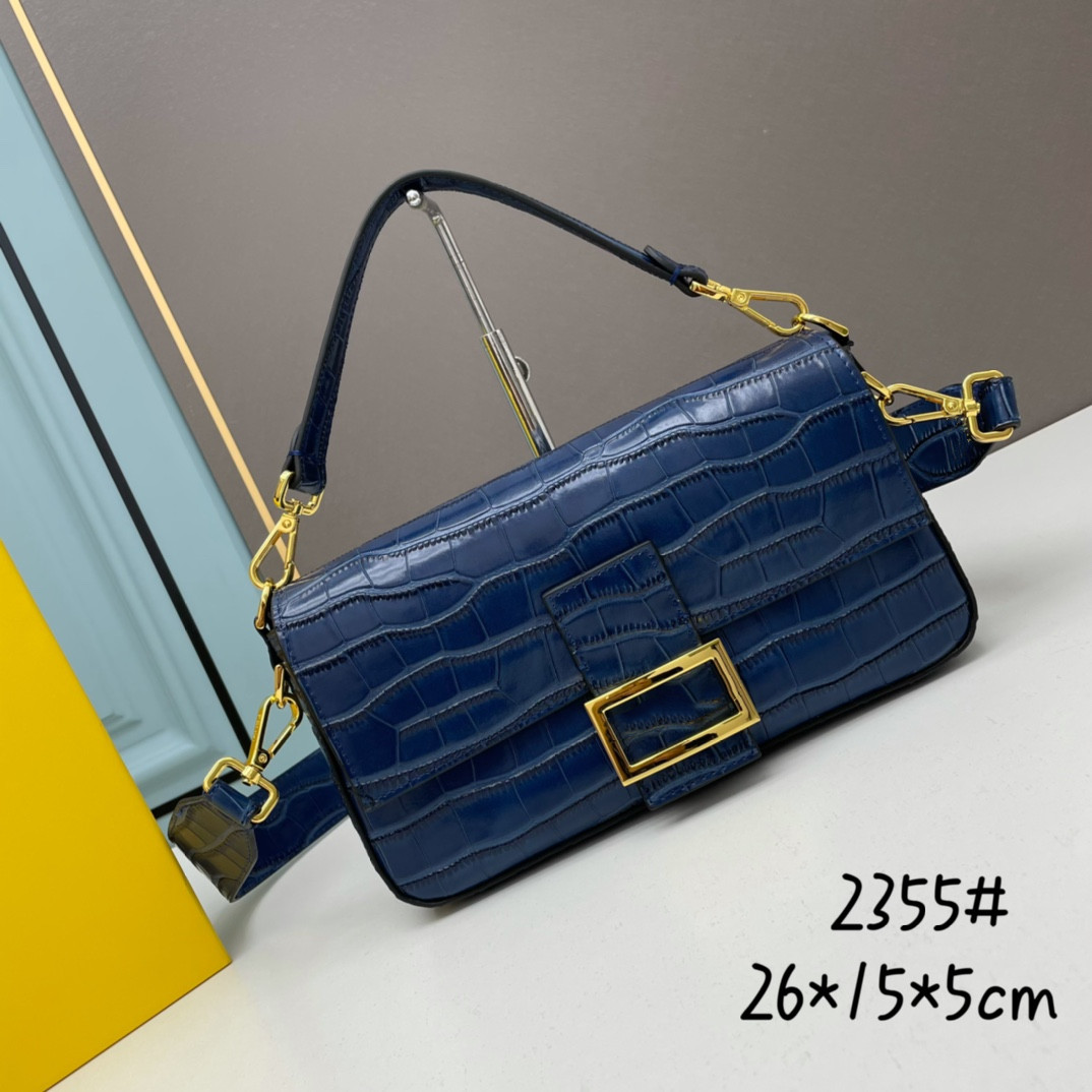 

Top Quality Designer Bags Baguette Bag Handle Handbag Tote Crossbody Bags Cowhide crocodile pattern Fashion Magnetic Hasp Detchable Shoulder Strap, White