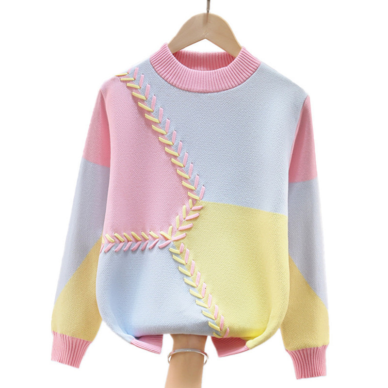 

Pullover Warm Sweater For Girls Autumn Winter Kids Knitted Inner Fleece Children's 4 6 8 10 12 14 15 Years Wear LC329 221128, Red blue