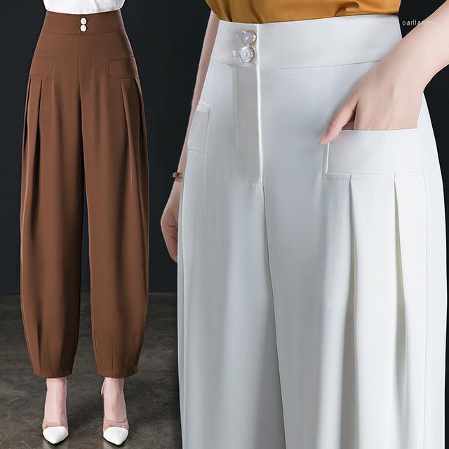 

Women' Pants Women' & Capris Lantern Pant Women' Solid Pockets Nine Points Plus Size Office Lady Trouser Loose Summer Spring, White
