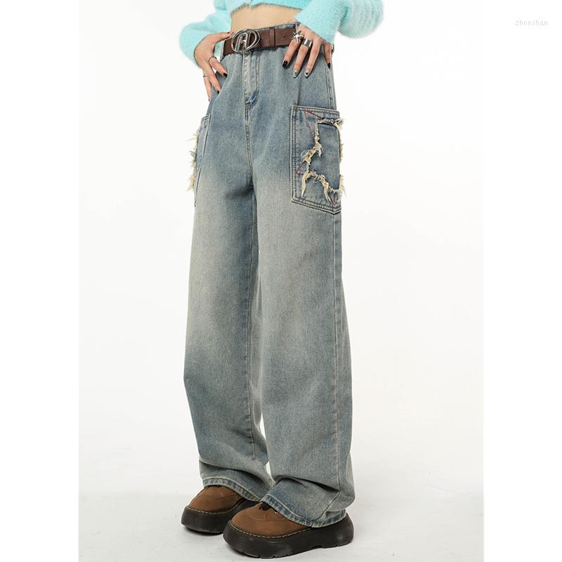 

Women' Jeans Vintage Blue High Waist Women American Fashion Streetwear Wide Leg Jean Female Winter Trouser Straight Baggy Denim Pants
