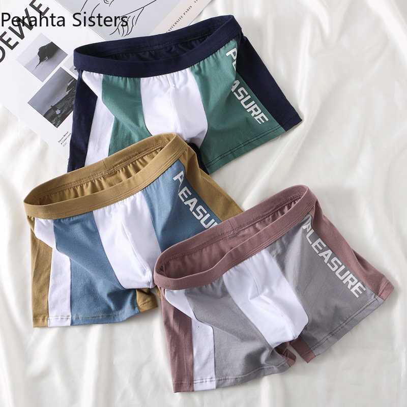 

Men's Cotton Underwear Boxer Thin Breathable Personalized Striped Fashionable 3 Pieces, A-set.