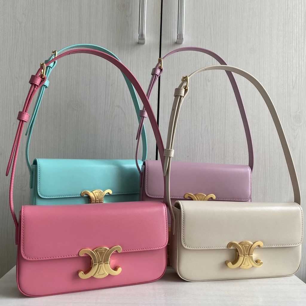 

Fashion Celinns Bag Designer Woman's Handbag Leather New Ce Shoulder Buckle Fine-grain Pattern Genuine Underarm, Milk tea color