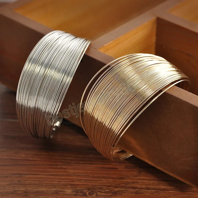 

Simple Design Multilayer Cuff Metal Wires Strings Open Bangle Wide Cuff Bracelet For Women Girl Fashion Jewelry Accessories Gift
