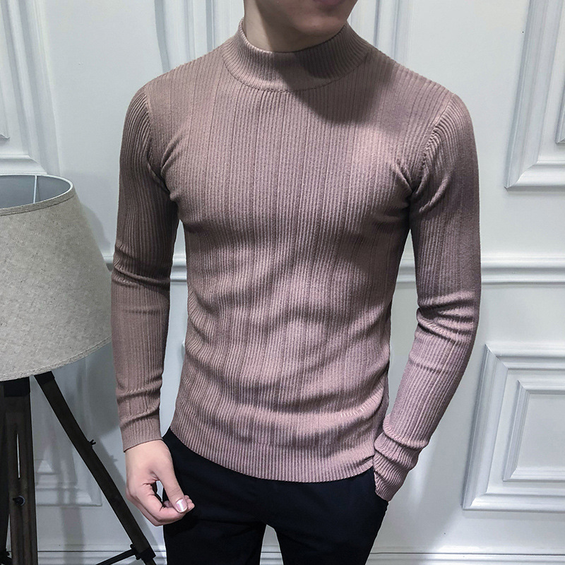 

Men's Sweaters MRMT Brand Men's Korean Striped Wild Men's Half High Neck Long Sleeve Sweater Middle Neck Knitted Bottoming Shirt 221128, White