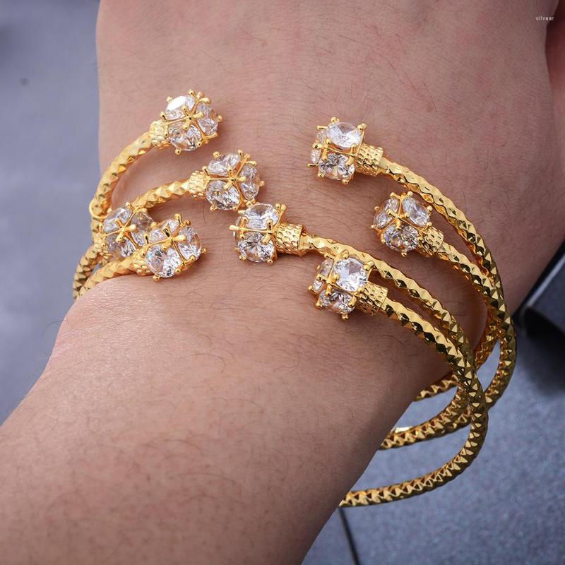 

Bangle Free Size Ethiopian Zircon Gold For Women Wedding Bride Bracelets Color Jewelry Middle East African Gifts