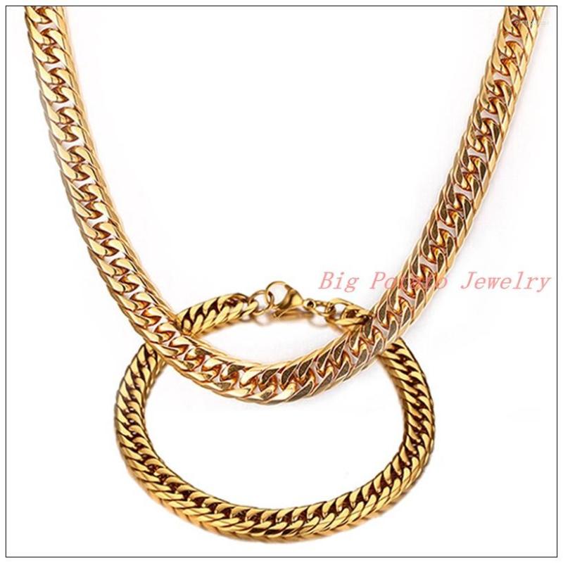 

Necklace Earrings Set Fashion 316L Stainless Steel Gold Mens Womens Curb Cuban Link 23.6"&Bracelet 8.26" Top Sale, Picture shown