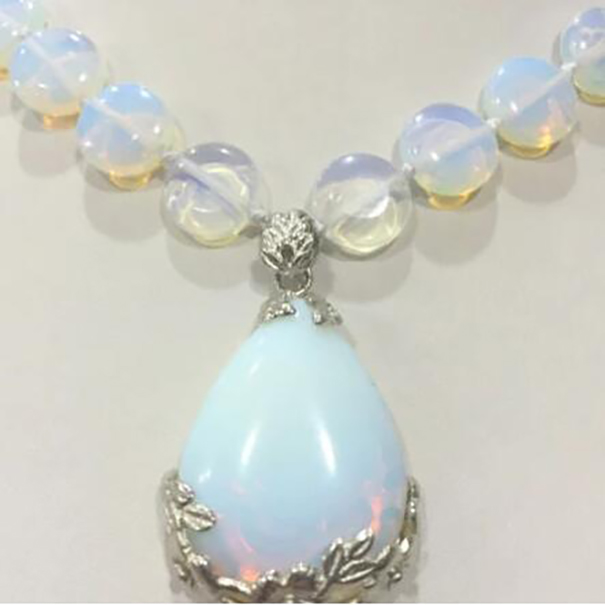 

Hot Stunning 12mm White Moonstone Opal Pendant Necklace 18 "