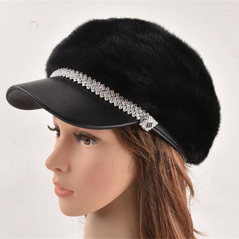 

Ball Caps 2022 Women's Hats Russian Winter Warm Baseball Cap Luxury Natural Peaked Hat CasualFur, 03