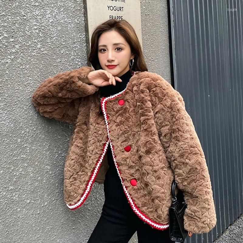 

Women' Fur 2022 Jacket Women Faux Rex Coat Autumn Winter Korean Style Lamb Wool Women' Short Loose Sweet Femme, White