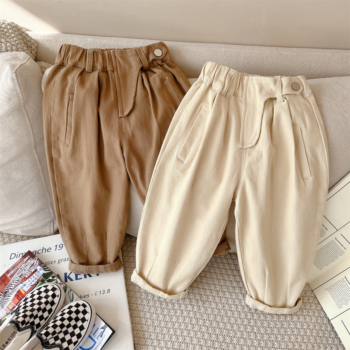 

Spring Autumn Casual 2 3 4 5 6 7 Years Students Clothing Cotton Trousers Pocket Elastic Cargo Pants for Kids Baby Boys, Khaki