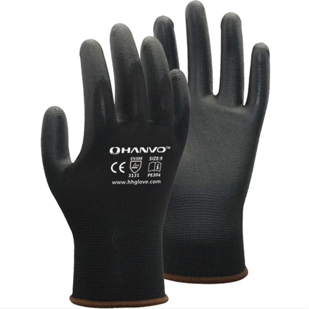 

Work Gloves Hand Protection PU Coated Nitrile Safety Glove for Mechanic Working Nylon Cotton Palm, Black