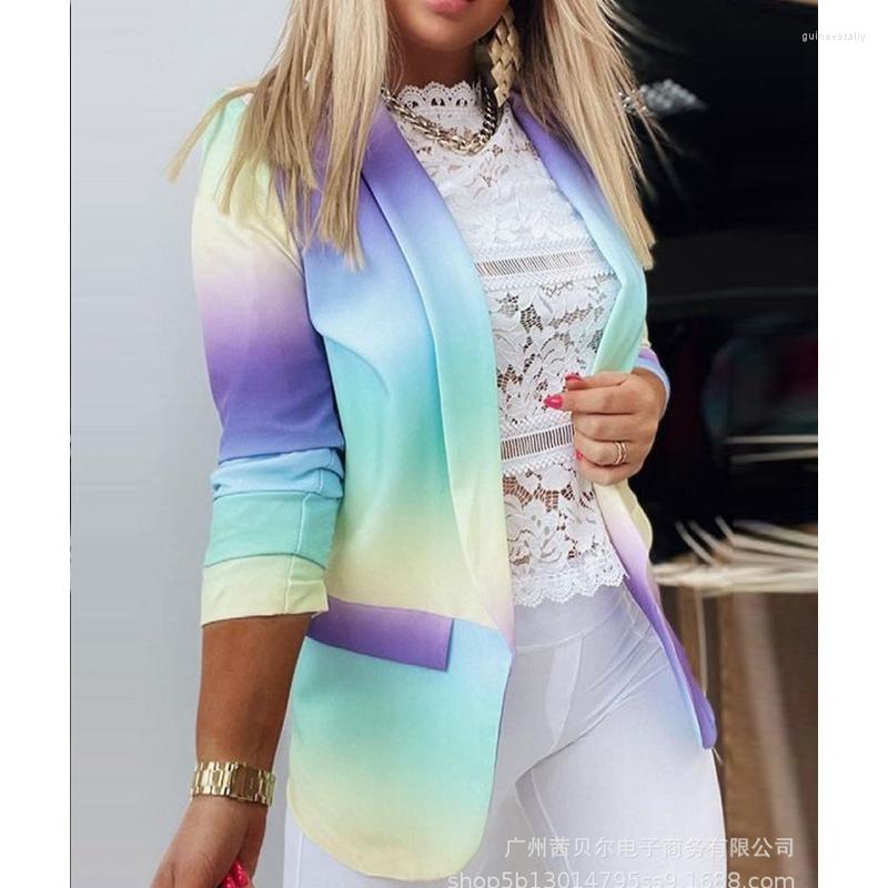

Women' Suits Women Blazers Jacket Spring Autumn Gradient Printing Slim Cardigan Notched Blazer Men Long Sleeve Turn-down Collar Coat, Purple