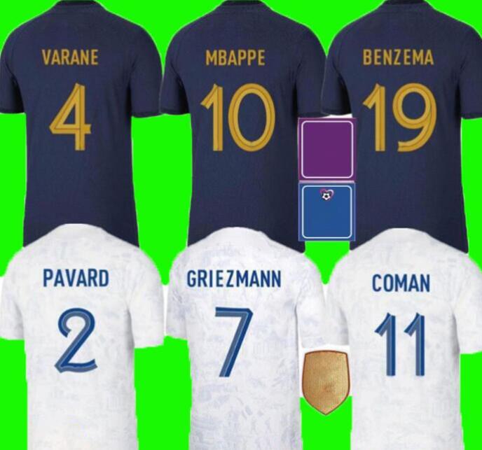 

2022 BENZEMA MBAPPE soccer jersey GRIEZMANN French shirts POGBA DEMBELE GIROUD HERNANDEZ VARANE PAVARO kante 22 23 Maillot de football shirt Men women kids kit Set, 2022 home+patch