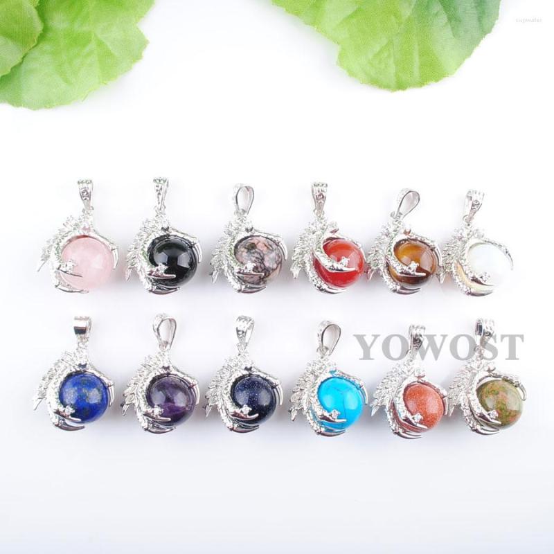 

Pendant Necklaces 5Pcs/lot Random Mixed Natural Stone Pendants Round Ball Bead Dragon Claw Crystal Reiki Chakra Women Dangle Gift QBN309