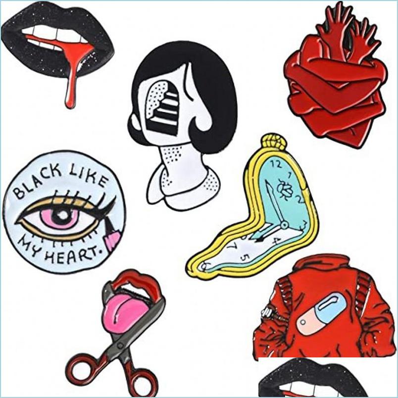 

Pins Brooches Vintage Punk Style Brooches Lips Clock Metal Kawaii Enamel Pin Badge Buttons Brooch Shirt Denim Jacket Bag De Dhgarden Dhpbs