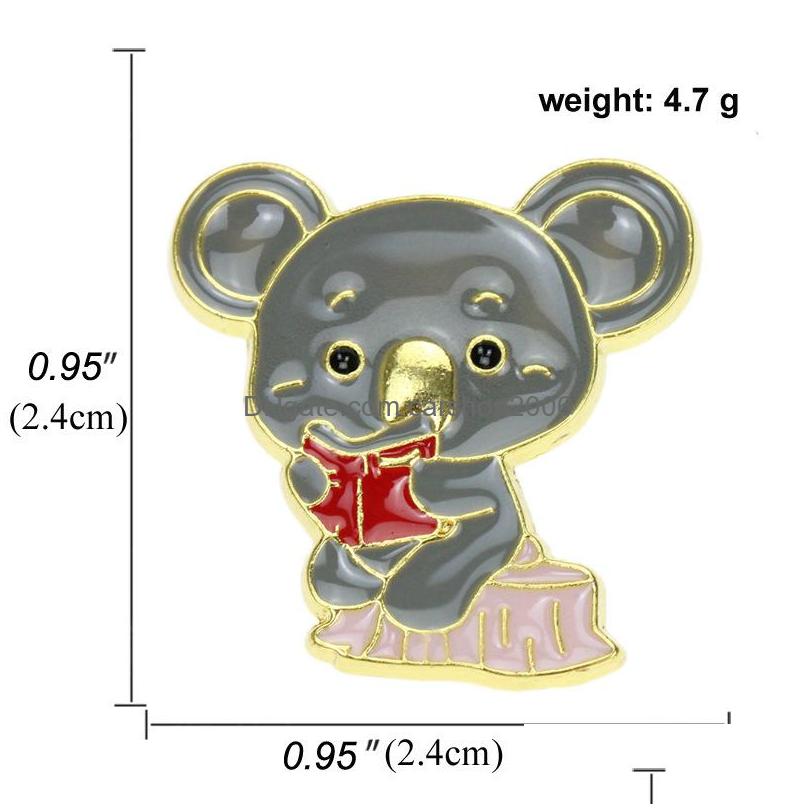 

Pins Brooches Korean Cartoon Animal Brooches For Women Koala Lapel Pins Gold Sier Plated Enamel Paint Badges Denim Shirt Student Gi Dh3Sw