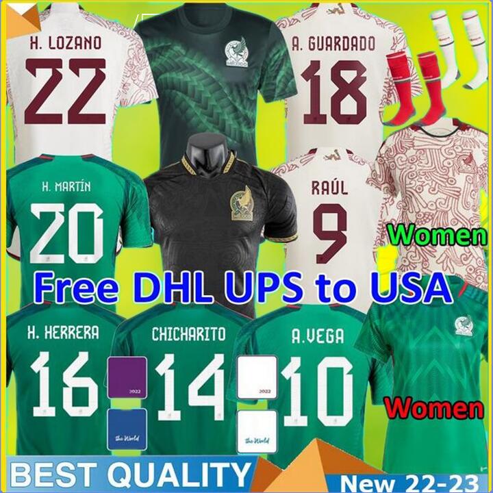

S-4XL 2022 Mexico soccer jersey fans player version H. LOSANO CHICHARITO G DOS SANTOS 22 23 football shirt men and kids sets uniform, Home +patch