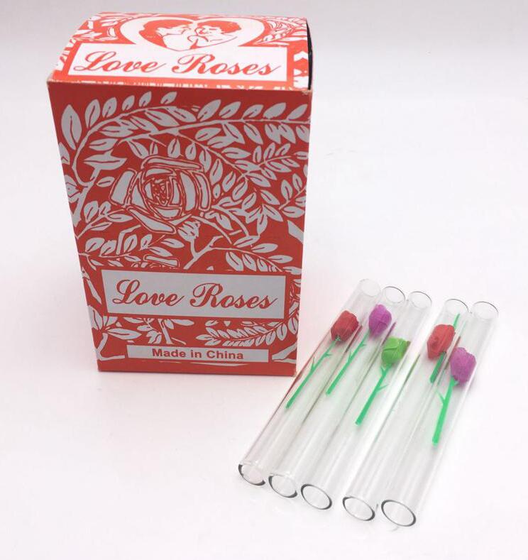 

thick Love Rose Glass Pipe Tube Smoking Accessories With Plastic Flower Loverose Oil Burner For Hookahs Bongs Hand Pipes 36pcs/box