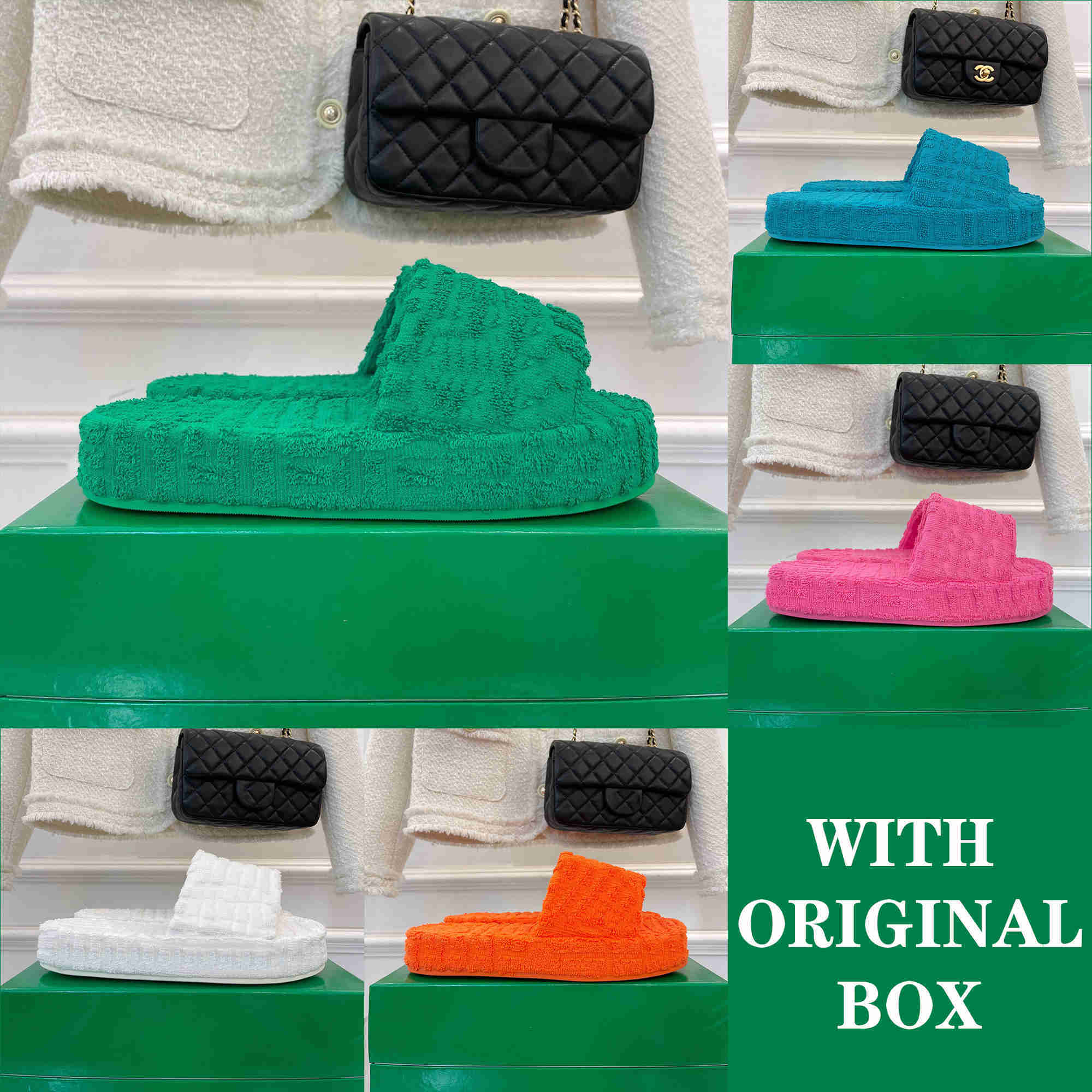 

Resort Sponge Women Slipper Fabric Rubber Fur Cotton Outsole Grass Green Platform Shoes Wedge Fluffy Resort Sponge Slider Sandals Size 35-41