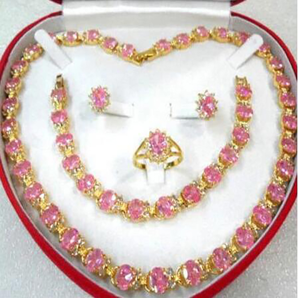 

noble and generious pink zircon necklace earring bracelet and ring sets
