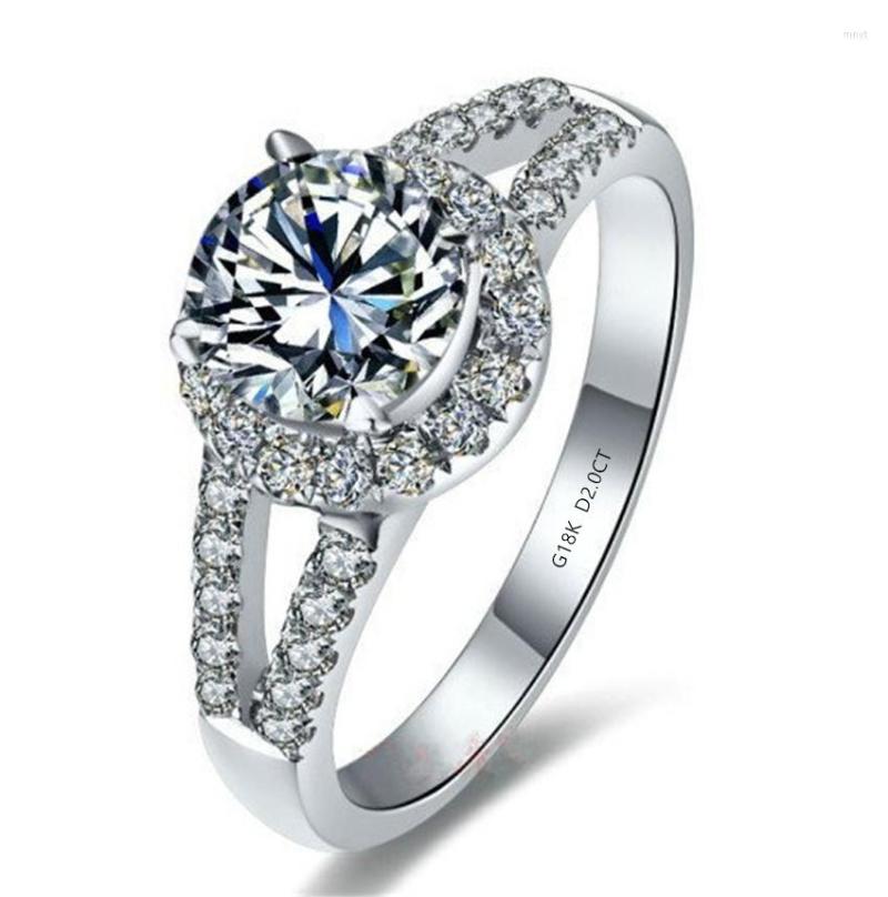 

Cluster Rings Solid 18K White Gold AU750 Round 2CT Diamond Wedding Ring For Lady Party Invitation Accessories D Color Shining Gift