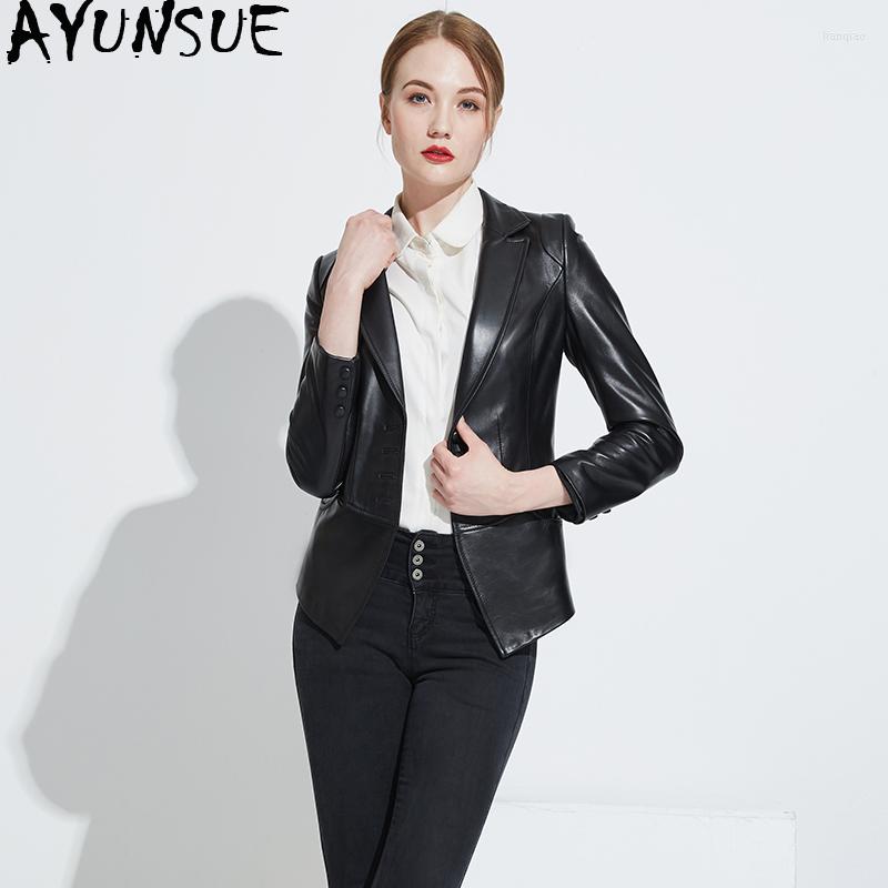 

Women's Leather AYUNSUE Genuine Jacket Women Autumn Women's Sheepskin Coat Female Korean Blazer Clothes 2022 Chaqueta Mujer MY3971, Black-si li kou