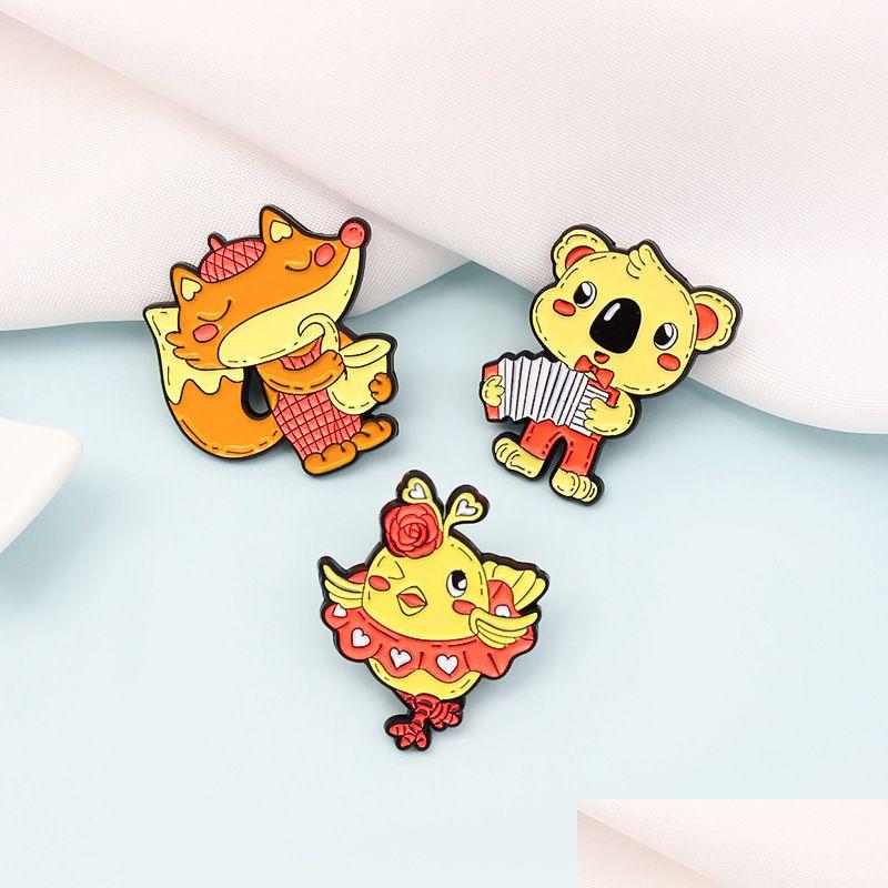 

Pins Brooches Cute Animal Band Brooches 3Pcs Set Cartoon Bear Accordion Saxophone Chick Singing Enamel Painting Badges For Girls Al Dhi0E