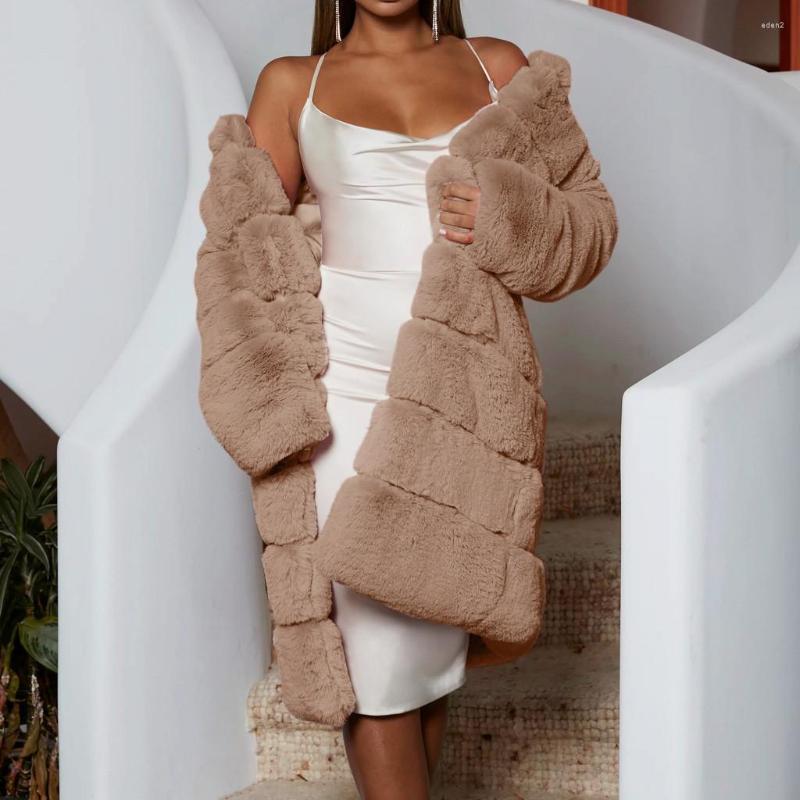 

Women' Fur Winter Furry Faux Long Jacket Women Luxury Thick Super Warm Coat Russian Fashion Outerwear Fluffy Overcoat Plus Size, Beige