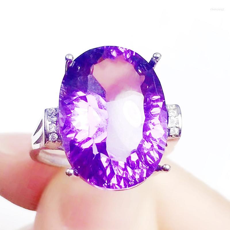 

Cluster Rings Natural Real Amethyst Luxury Shiny Ring 925 Sterling Silver 13 18mm 15ct Big Gemstone Fine Jewelry Women X219228