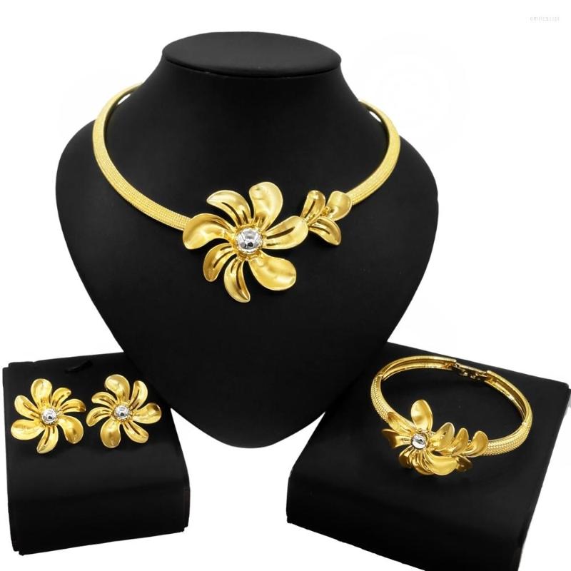 

Necklace Earrings Set Dubai Jewelry Woman Gold Plate Accessories And Ring Bracelet Wedding Party Gifts Yll, Picture shown