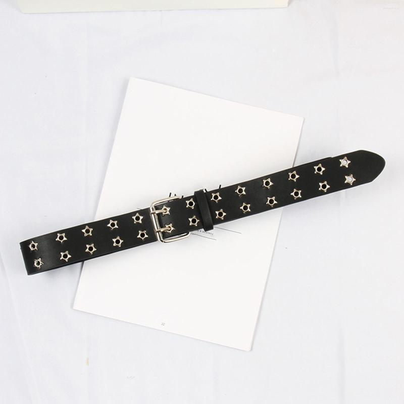

Belts Women Double Grommet Belt Fashion 2 Hole Wide Waistband PU Leather Punk Waist For Club Pants Cosplay Halloween Jeans, Black