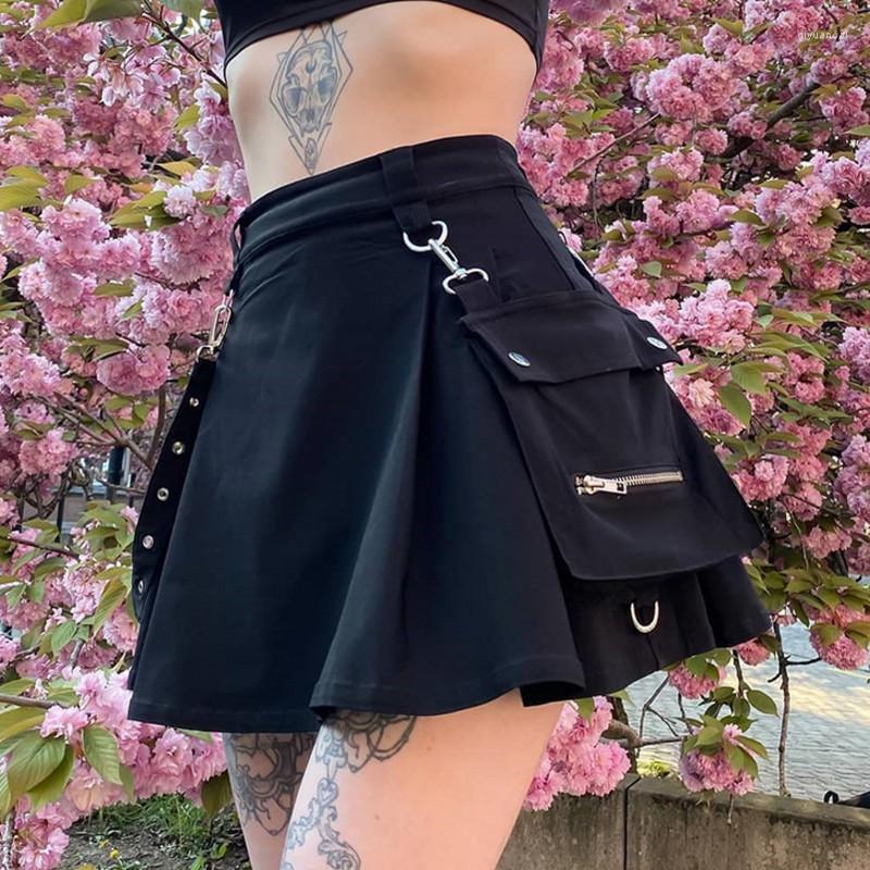 

Skirts Gaono Harajuku Punk Gothic Black High Waist Women Sexy Patchwork Bandage Mini Skirt Female Streetwear Summer Chie